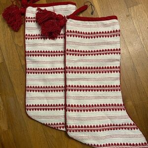 NICOLE MILLER Set of 2 Red and White Embroidered Christmas Stockings